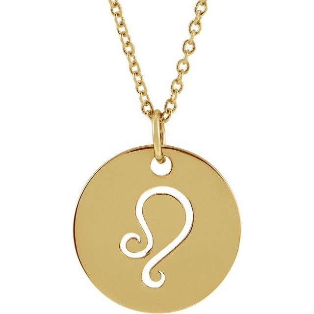 Zodiac Disc Necklace-14K Yellow-Leo-