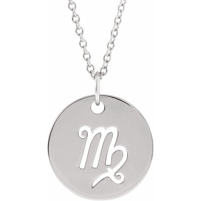 Zodiac Disc Necklace-14K White-Virgo-