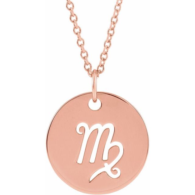 Zodiac Disc Necklace-14K Rose-Virgo-