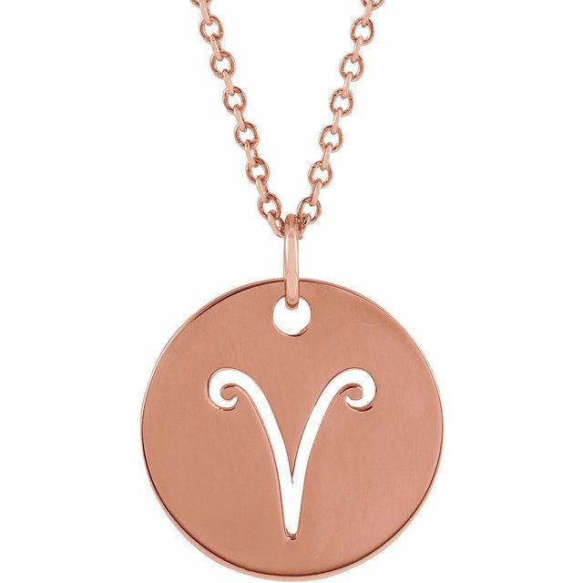 Zodiac Disc Necklace-14K Rose-Aries-