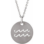 Zodiac Disc Necklace-14K White-Aquarius-