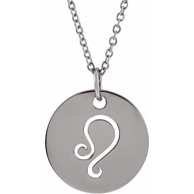 Zodiac Disc Necklace-14K White-Leo-