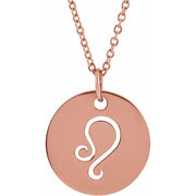 Zodiac Disc Necklace-14K Rose-Leo-