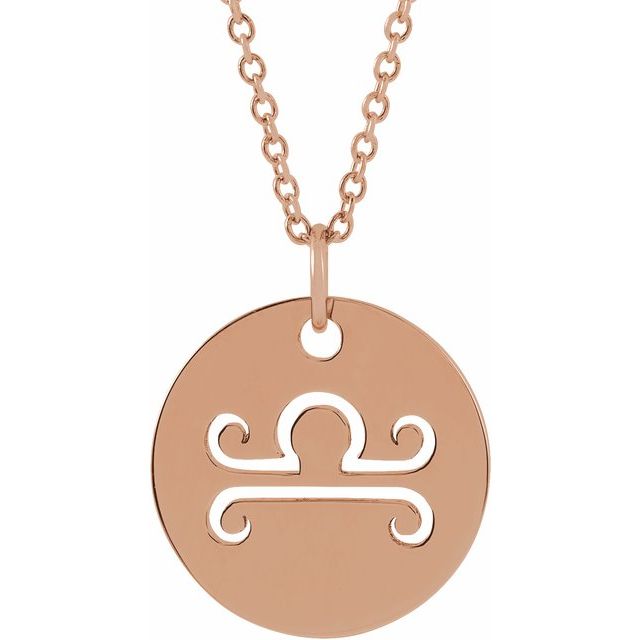 Zodiac Disc Necklace-14K Rose-Libra-