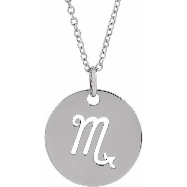 Zodiac Disc Necklace-14K White-Scorpio-