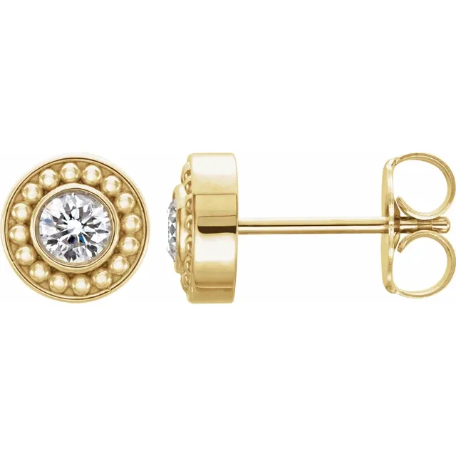14K Yellow 3 mm Round Forever One Moissanite Beaded Earrings-