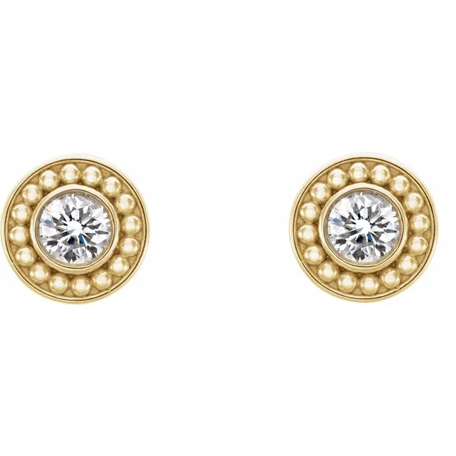 14K Yellow 3 mm Round Forever One Moissanite Beaded Earrings-