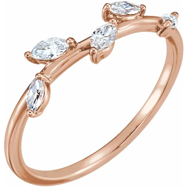 14K Rose 1/4 CTW Diamond Leaf Ring-