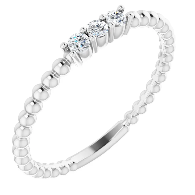 14K White 1/10 CTW Diamond Beaded Ring-