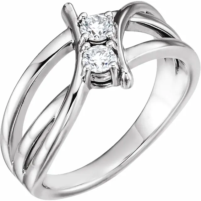 14K White 1/4 CTW Diamond Two-Stone Ring-