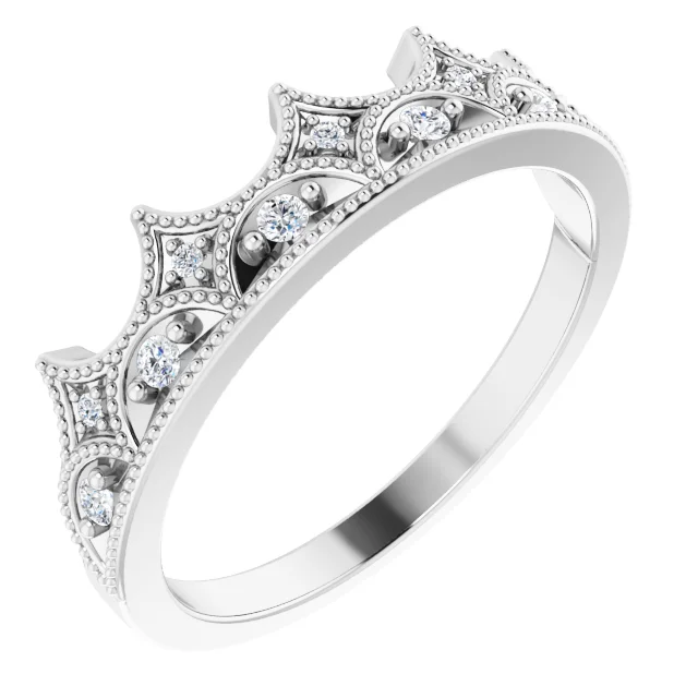 14K White 1/8 CTW Diamond Crown Ring
