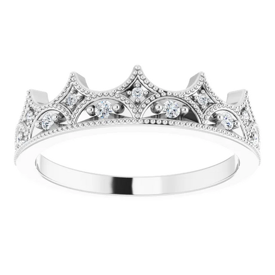 14K White 1/8 CTW Diamond Crown Ring