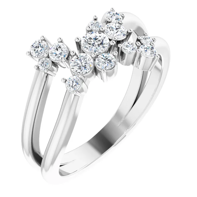 14K White 1/2 CTW Diamond Cluster Bypass Ring-