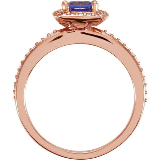 14K Rose 5x5 mm Square 1/6 CTW Diamond Semi-Set Engagement Ring