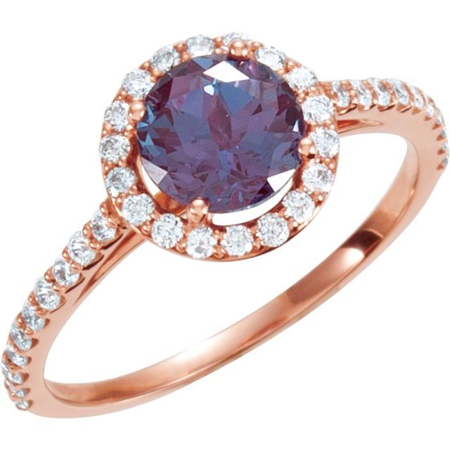 14K Rose Lab-Grown Alexandrite & 3/8 CTW Diamond Ring-