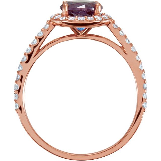 14K Rose Lab-Grown Alexandrite & 3/8 CTW Diamond Ring-