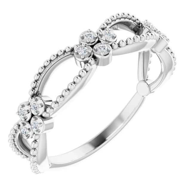 14K White .06 CTW Diamond Stackable Beaded Ring-