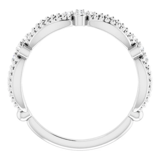 14K White .6 CTW Diamond Stackable Beaded Ring