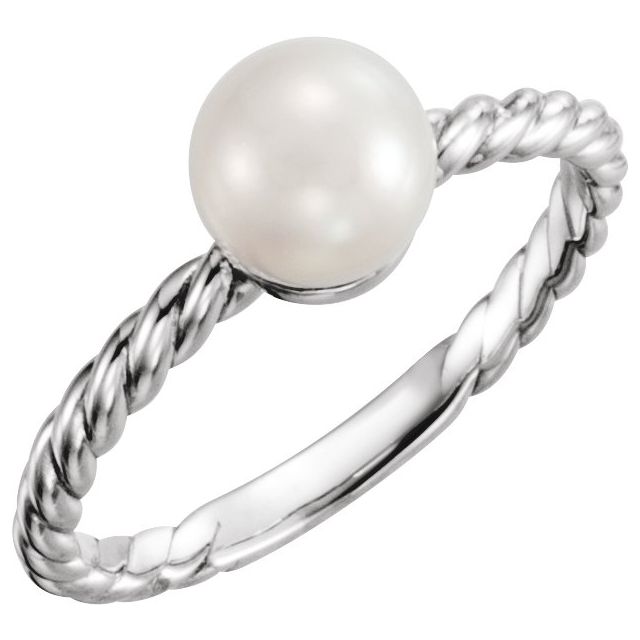5.5-6 mm Cultured White Freshwater Pearl Ring-14kt White Gold-6.00-