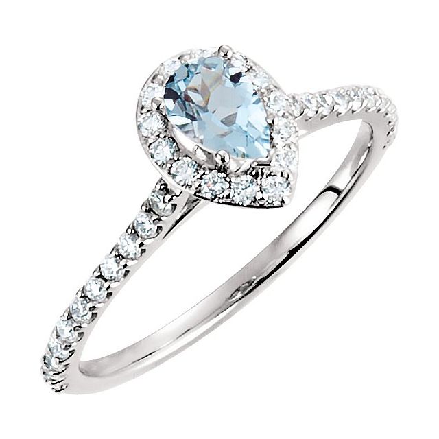 14K White Aquamarine & 3/8 CTW Diamond Engagement Ring-