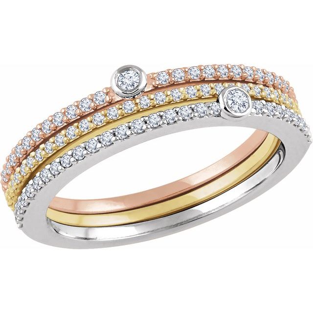 14K White/Yellow/Rose 3/8 CTW Natural Diamond Stackable Rings - Set of 3-