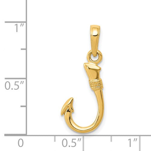 14K Yellow Gold 3D Fish Hook Pendant