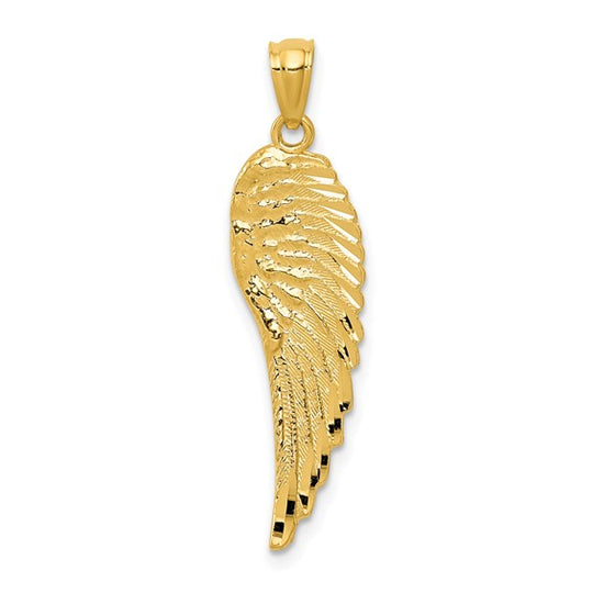 14K Gold Polished and Textured Angel Wing Pendant