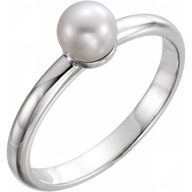 Cultured White Freshwater Pearl Ring-14kt White Gold-5.5-6.0 mm-