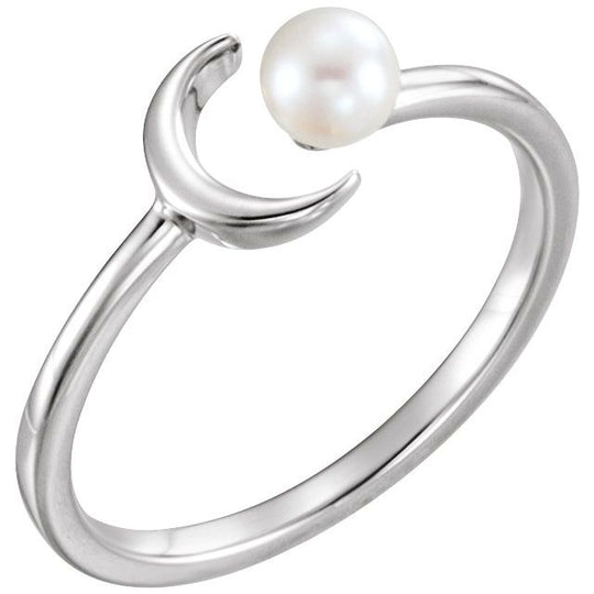 Cultured White Freshwater Pearl Crescent Moon Ring