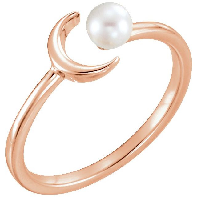 Cultured White Freshwater Pearl Crescent Moon Ring-14kt Rose Gold-
