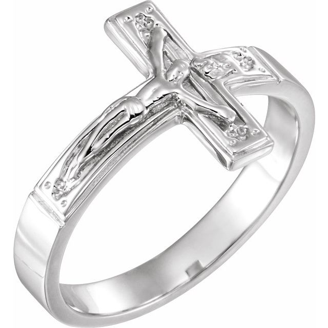 14K White 12 mm Crucifix Ring