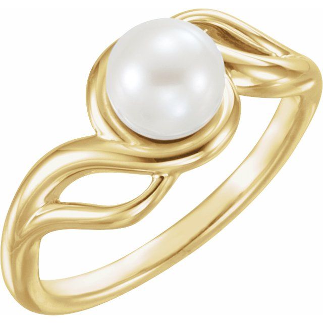 Cultured White Freshwater Pearl Ring-14kt Yellow Gold-6.00-