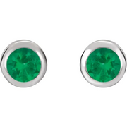 14K White 4 mm Round Genuine Emerald Birthstone Earrings