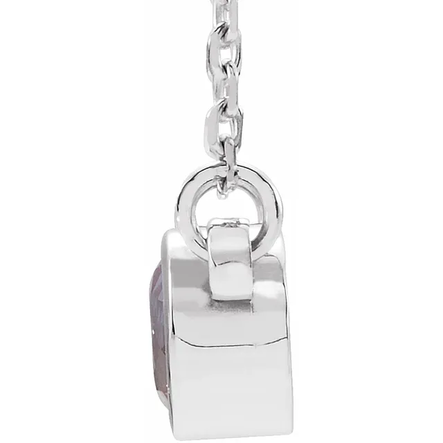 14K White 4 mm Round Lab-Grown Alexandrite Bezel-Set Solitaire 16" Necklace-