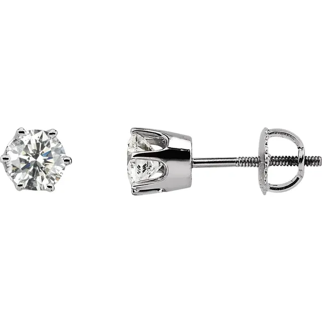 14K White 9/1 CTW Diamond 6-Prong Stud Earrings