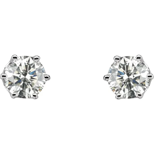 14K White 9/1 CTW Diamond 6-Prong Stud Earrings