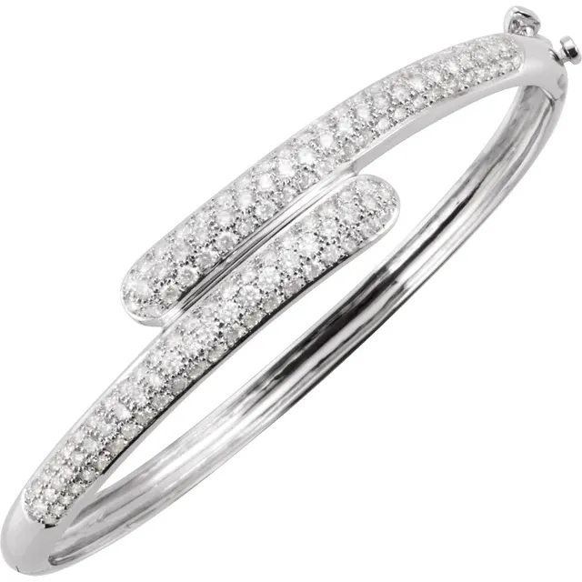 14K White 3 CTW Diamond Bangle Bracelet-