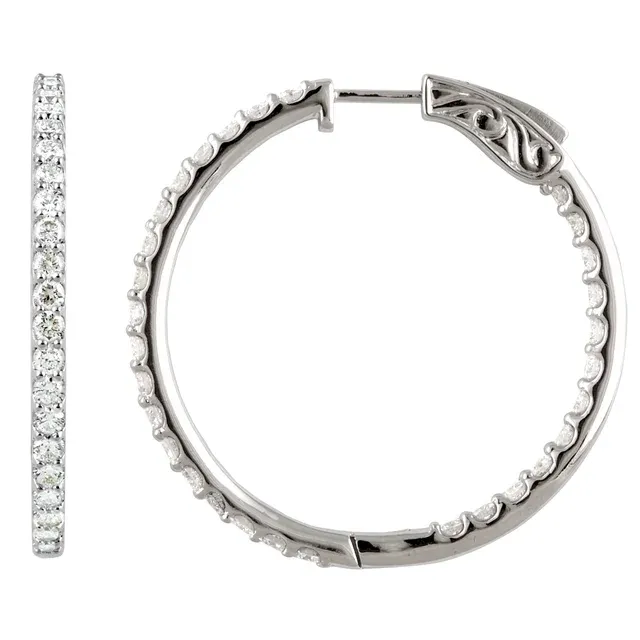 14K White 6 1/4 CTW Diamond Inside-Outside 51 mm Hoop Earrings-