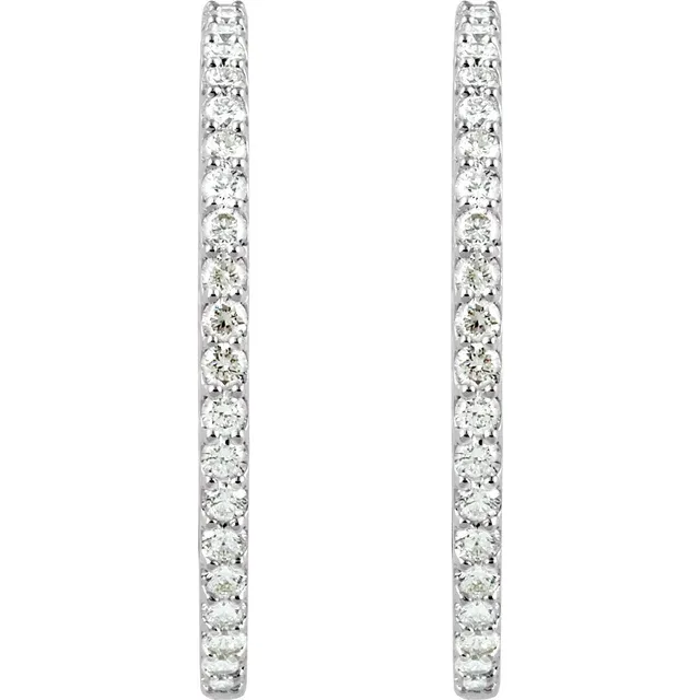 14K White 6 1/4 CTW Diamond Inside-Outside 51 mm Hoop Earrings-
