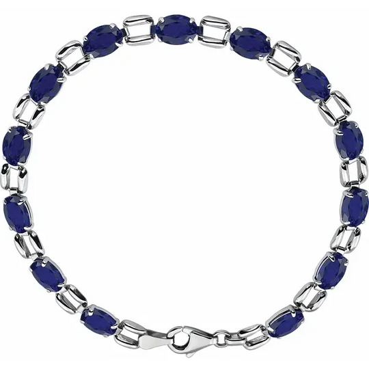 14K White 7x5 mm Oval Lab-Grown Blue Sapphire 7" Bracelet