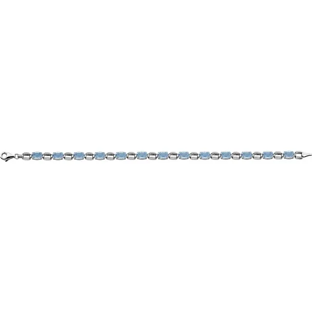 14K White 7x5 mm Oval Sky Blue Topaz 7" Bracelet-