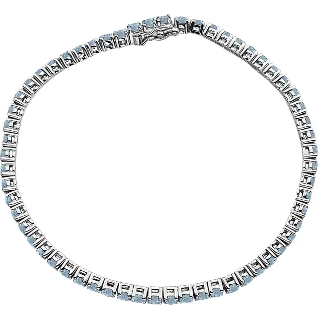 14K White Aquamarine Line 7.25" Bracelet-