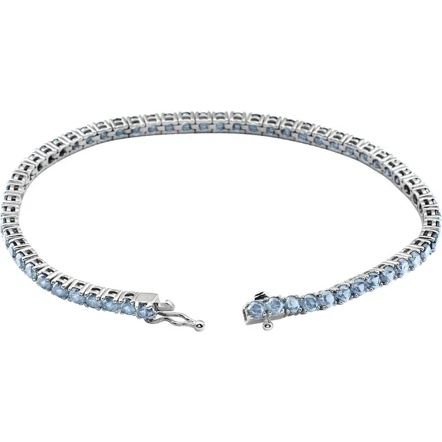 14K White Aquamarine Line 7.25" Bracelet-