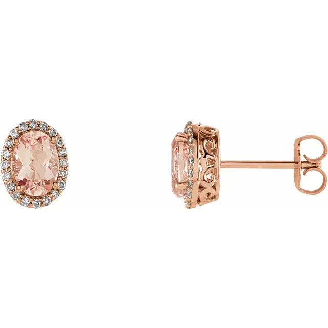 14K Rose Morganite & 1/5 CTW Diamond Earrings-