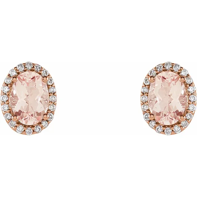 14K Rose Morganite & 1/5 CTW Diamond Earrings-