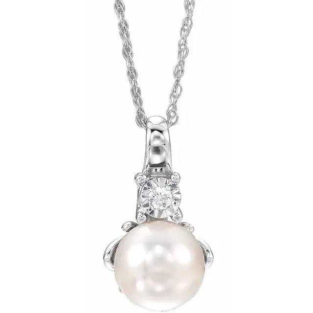 14K White Freshwater Cultured Pearl & .02CTW Diamond 18" Necklace-