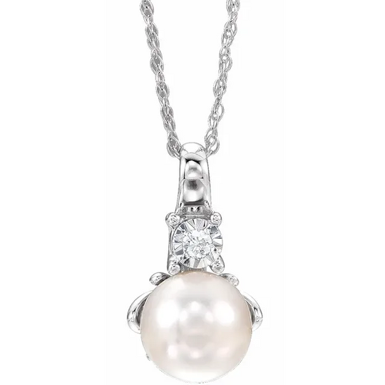 14K White Freshwater Cultured Pearl & .2CTW Diamond 18" Necklace