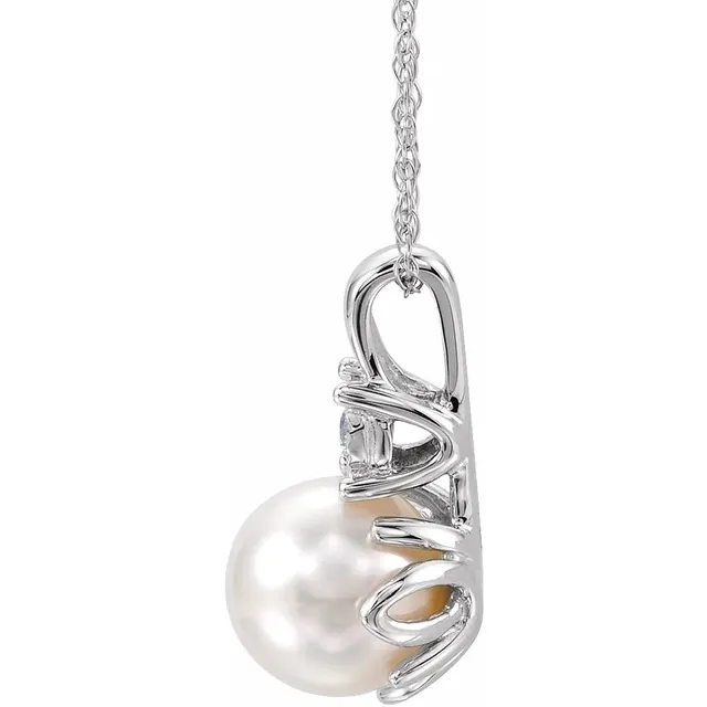 14K White Freshwater Cultured Pearl & .02CTW Diamond 18" Necklace-