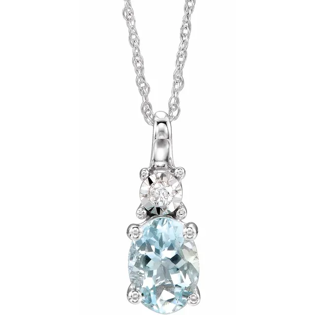 14K White Aquamarine & .02 CTW Diamond 18" Necklace-