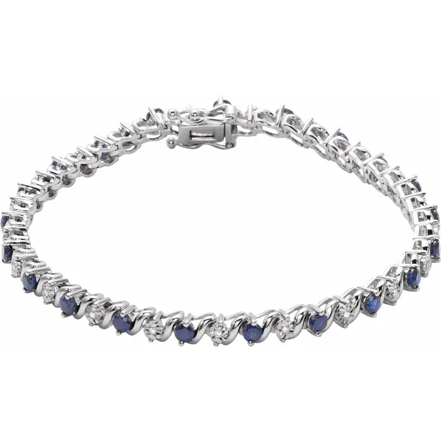 14K White Lab-Grown Blue Sapphire & 1/1 CTW Diamond Line 7" Bracelet